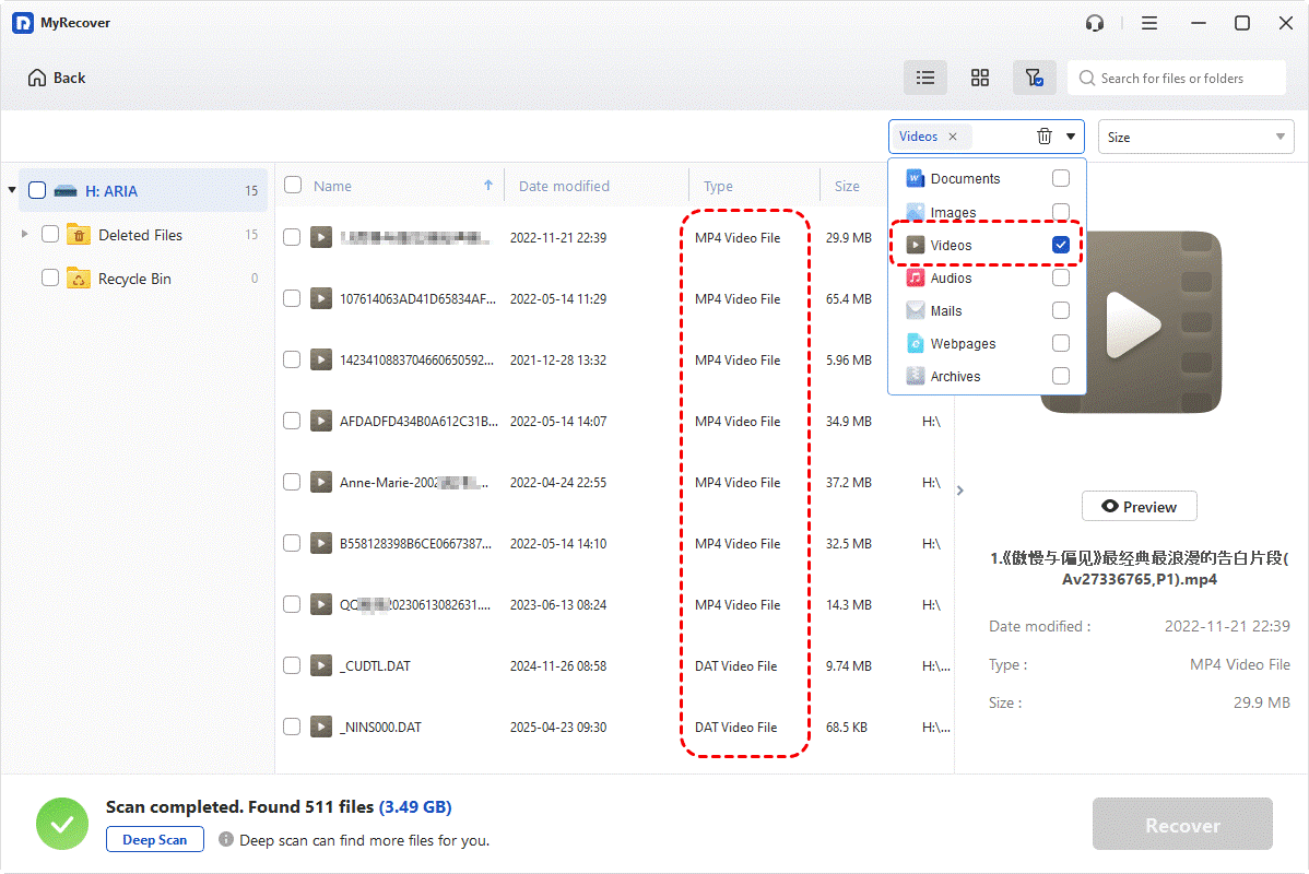 Recover Files via MyRecover
