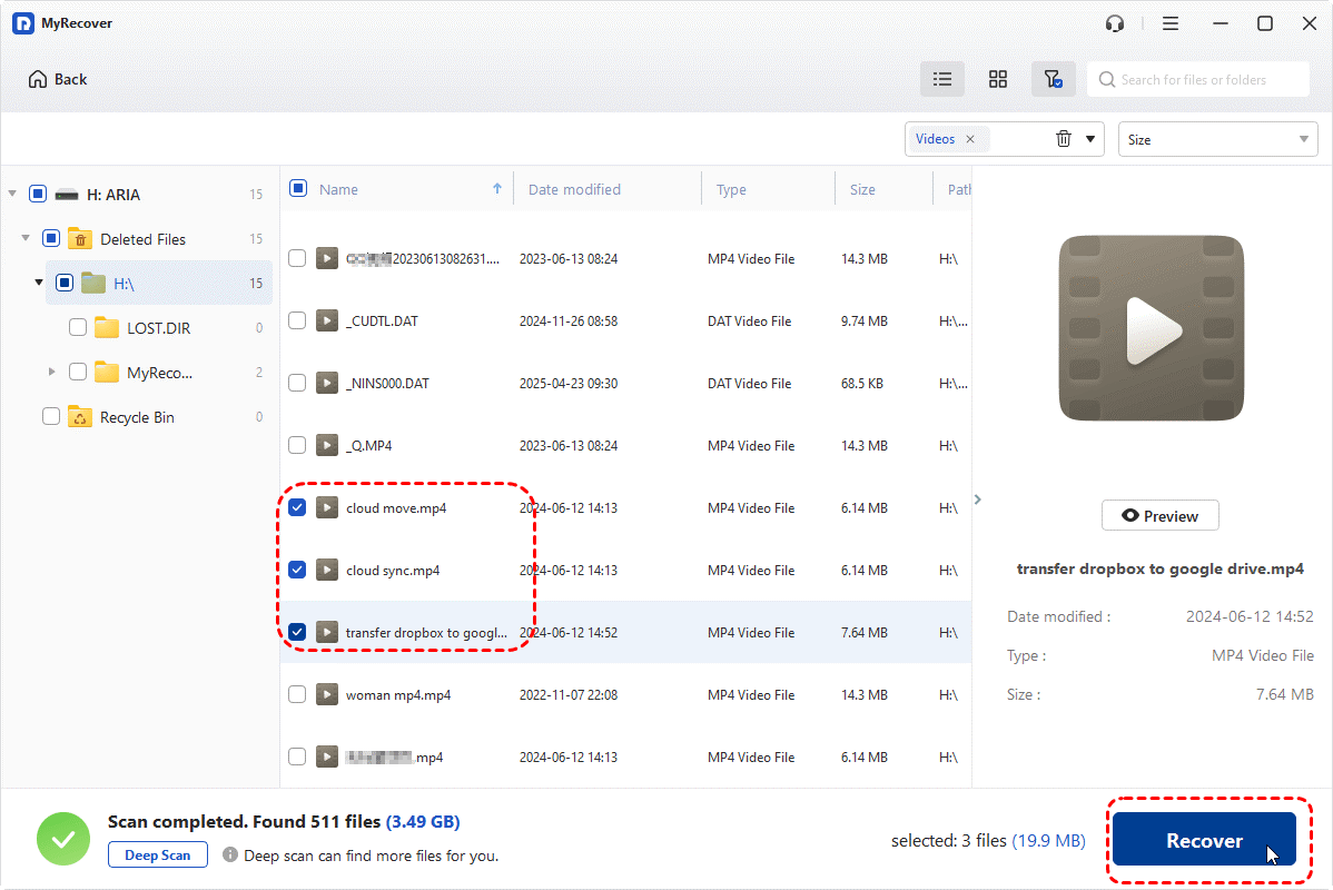 Recover Files via MyRecover