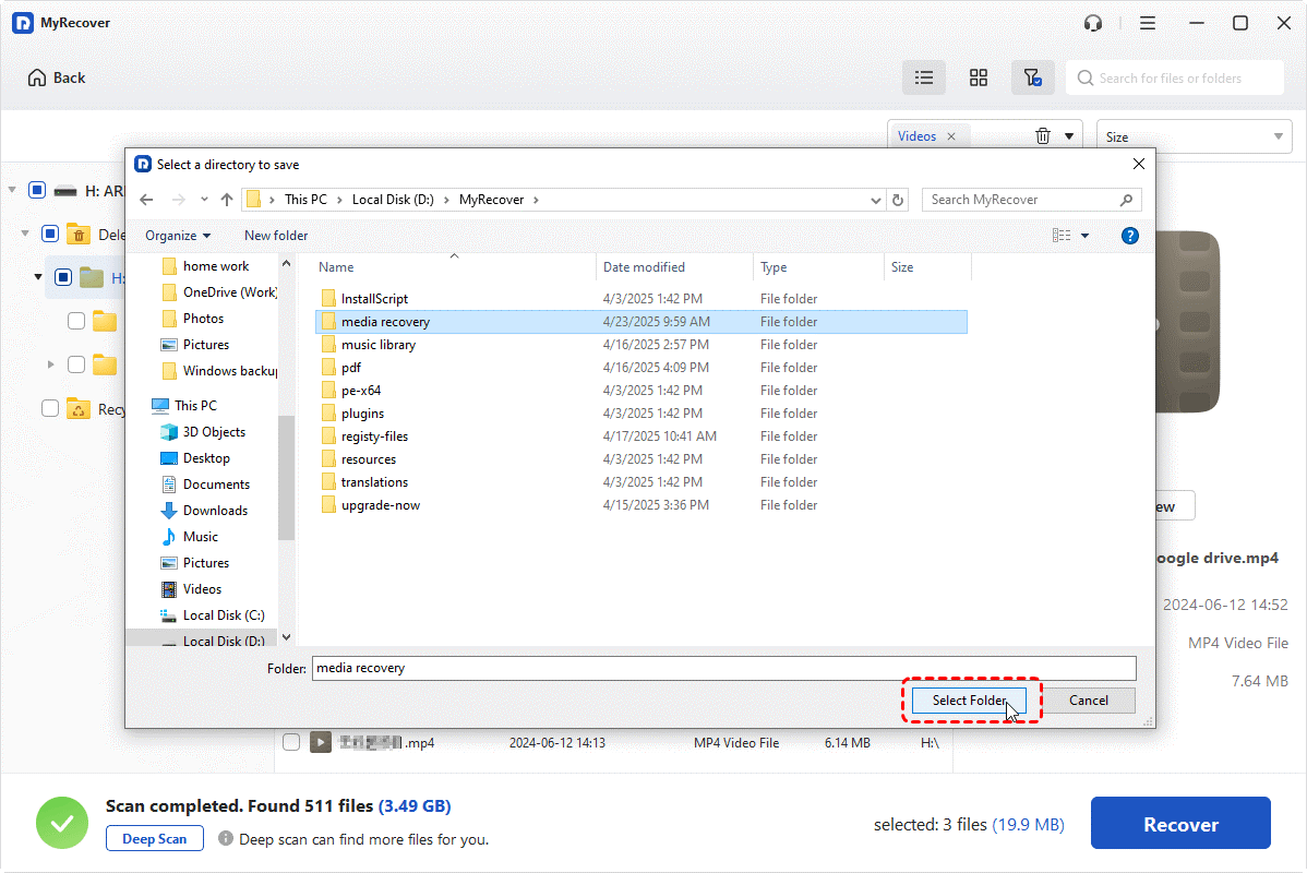 Recover Files via MyRecover