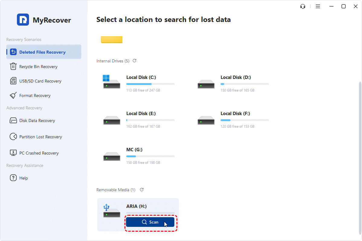 Recover Files via MyRecover